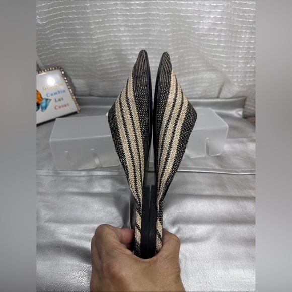 (Z1) Zara women's flat mules, size 39/8 US, ivory black, with shiny stripes - Picture 12 of 13